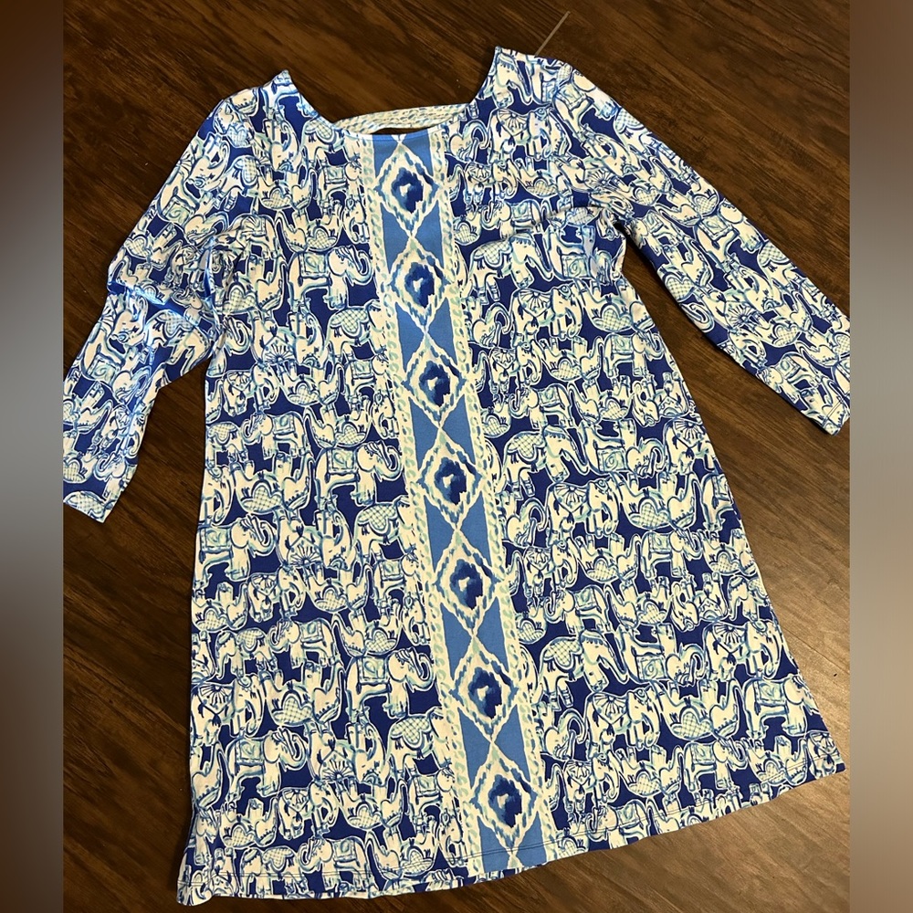 Lilly Pulitzer Blue/White Ophelia Swing Dress Get Trunky Print